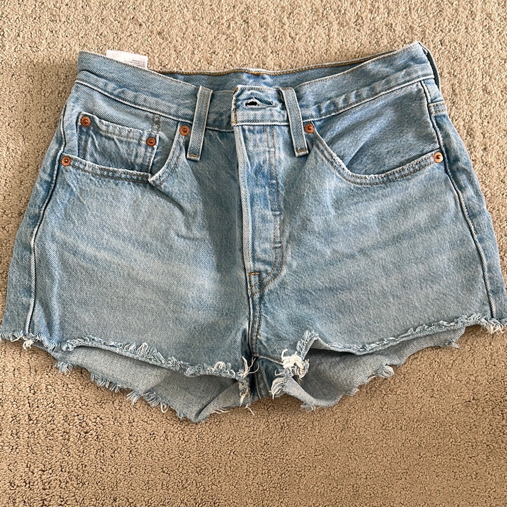 Levi's Blue Jean Shorts High-Waisted Distressed